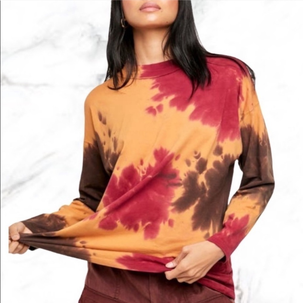 Free People Be Free Tie Dye French Roast Long‎ Sleeve Top Size Small Women